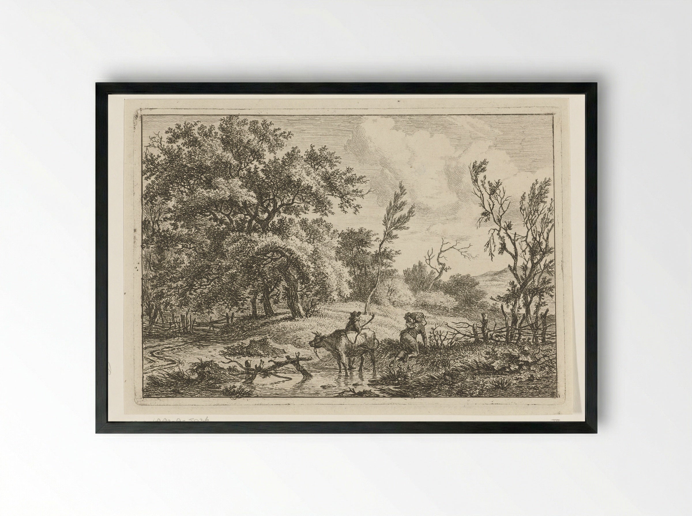 Landschap met stier en veehoeder - Hermanus Fock - Framed Print Black