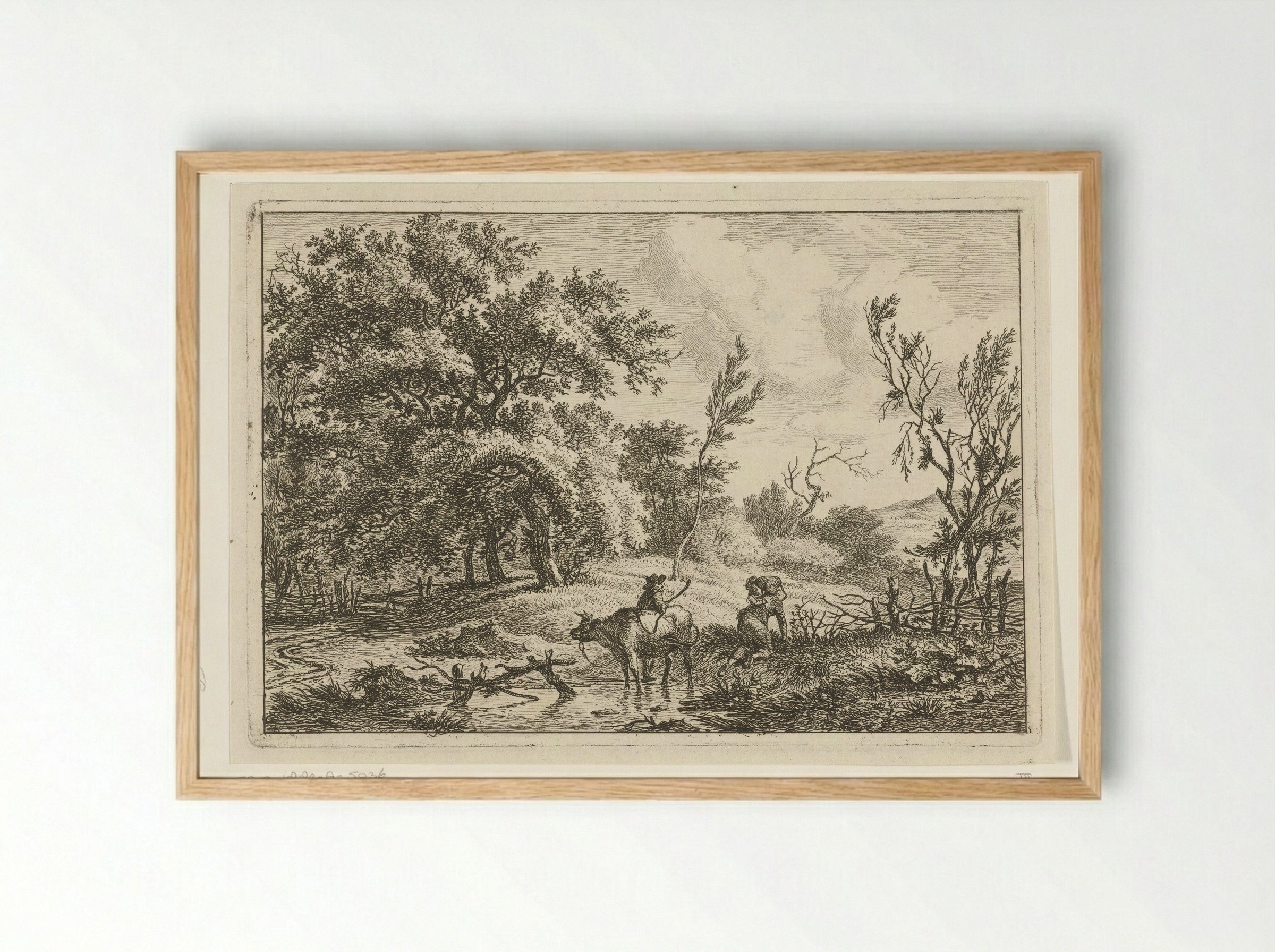 Landschap met stier en veehoeder - Hermanus Fock - Framed Print Wood