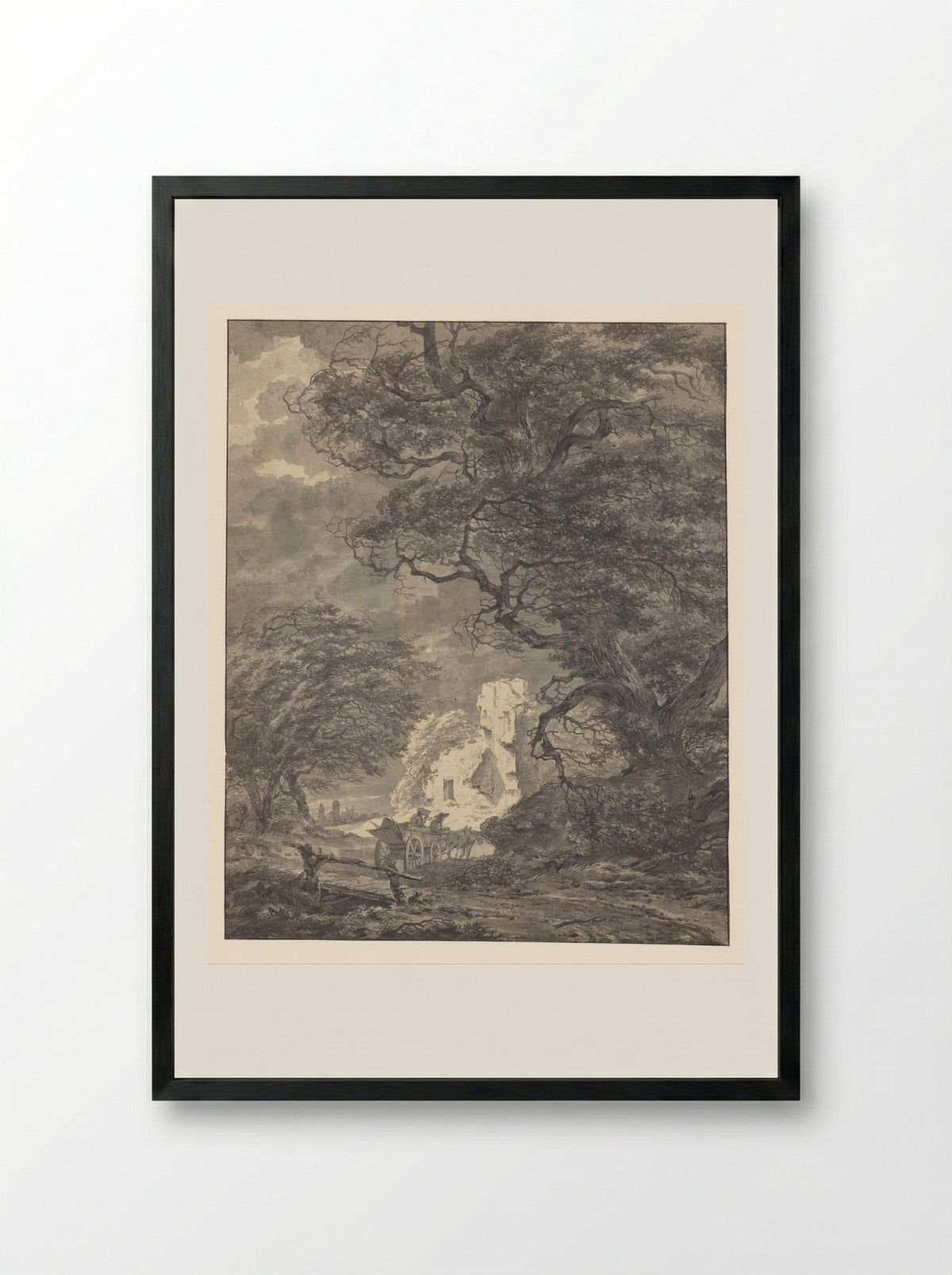 Landschap met twee figuren in een wagen - P. Pfeiffers - Framed Print Black