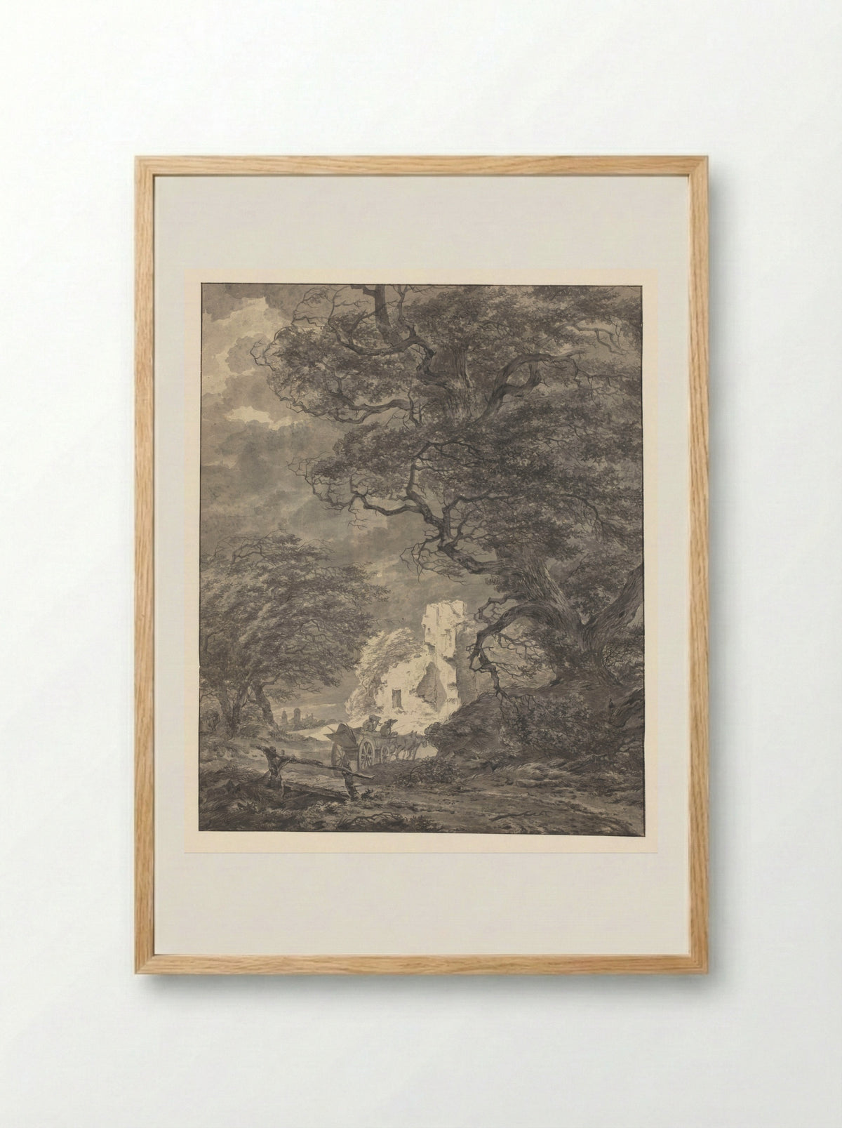 Landschap met twee figuren in een wagen - P. Pfeiffers - Framed Print Wood