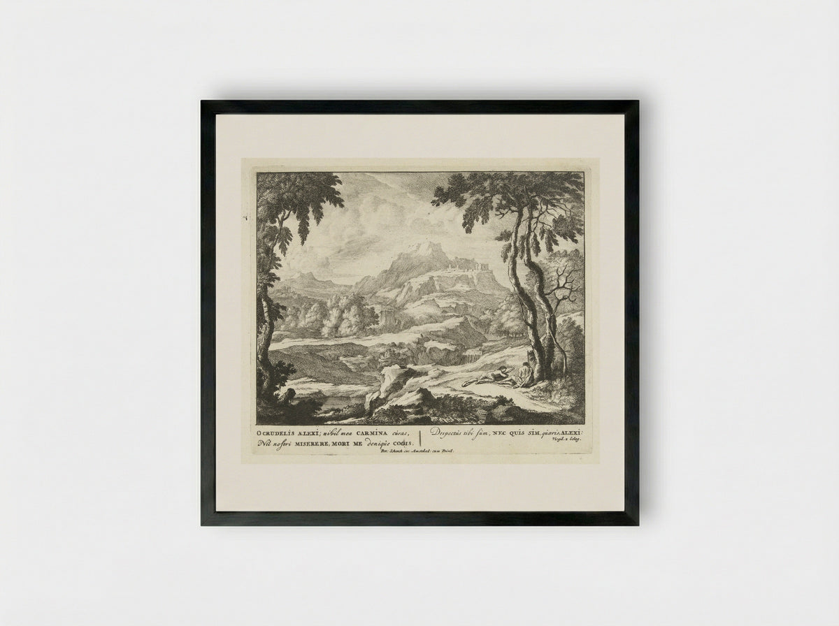 Landschap met twee herders bij een boom - Jan van Call (I) - Framed Print Black