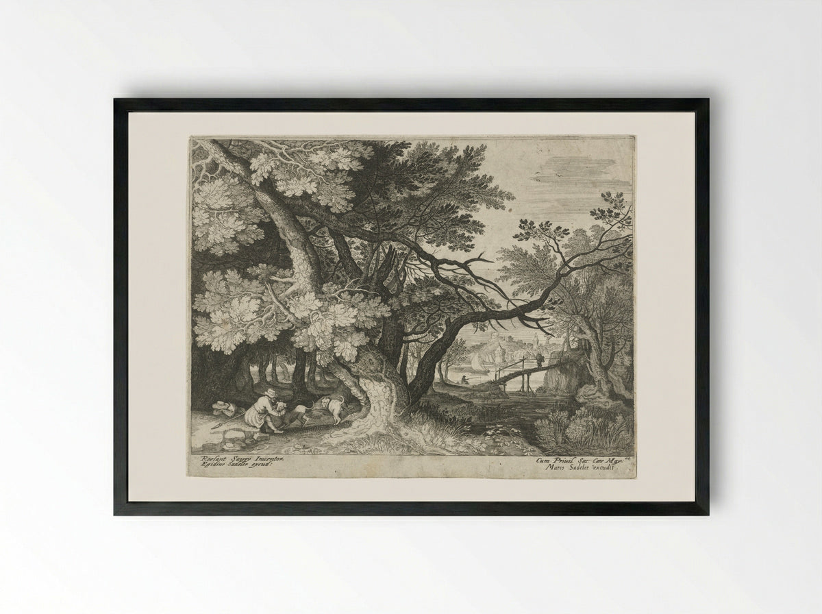 Landschap met twee jagers - Aegidius Sadeler (II) - Framed Print Black