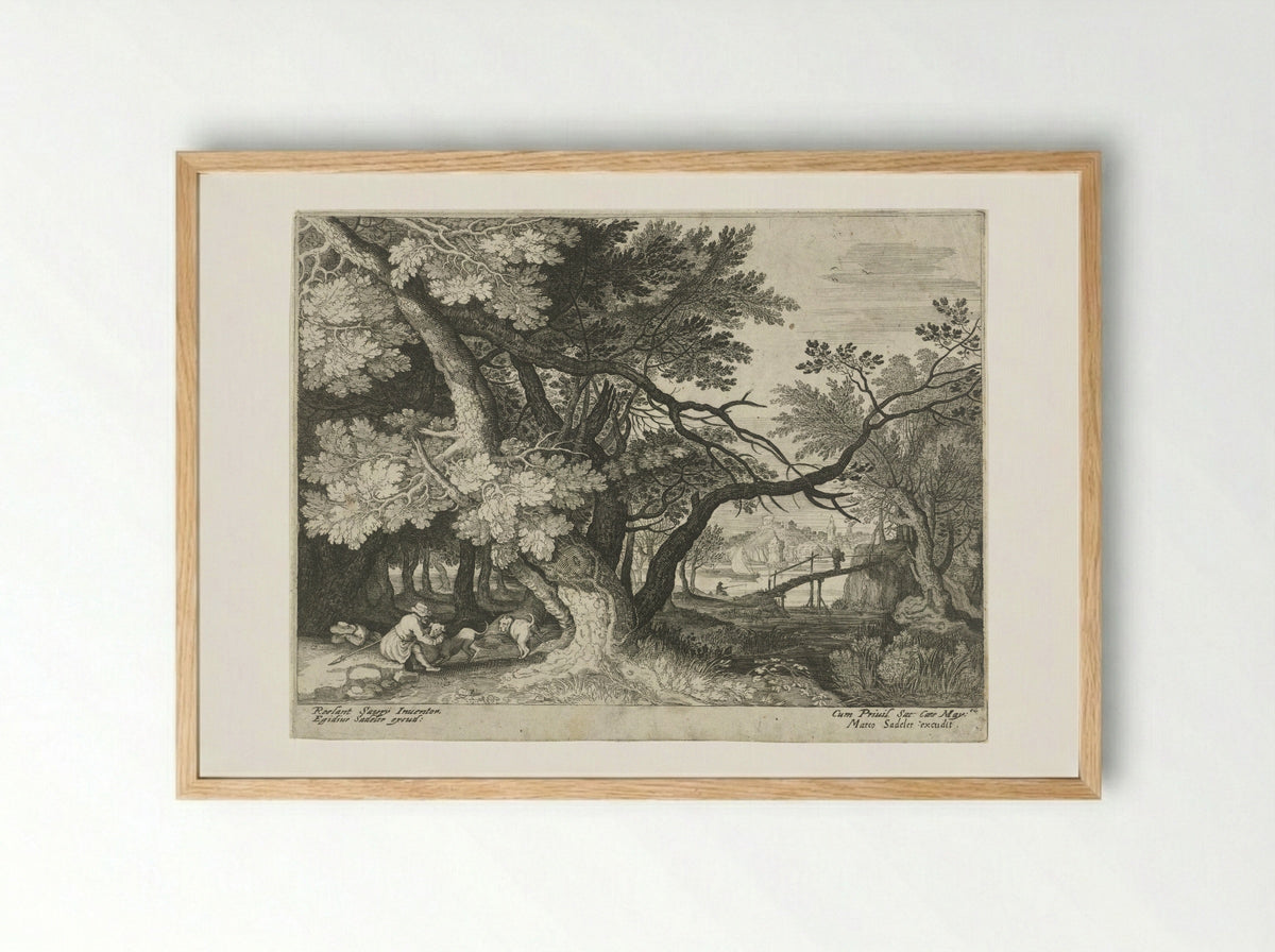Landschap met twee jagers - Aegidius Sadeler (II) - Framed Print Wood