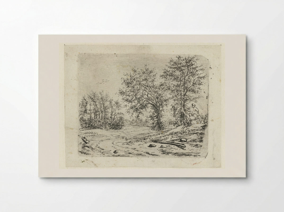 Landschap met twee mannen die een naakte vrouw bespieden - Claes van Beresteyn - Poster