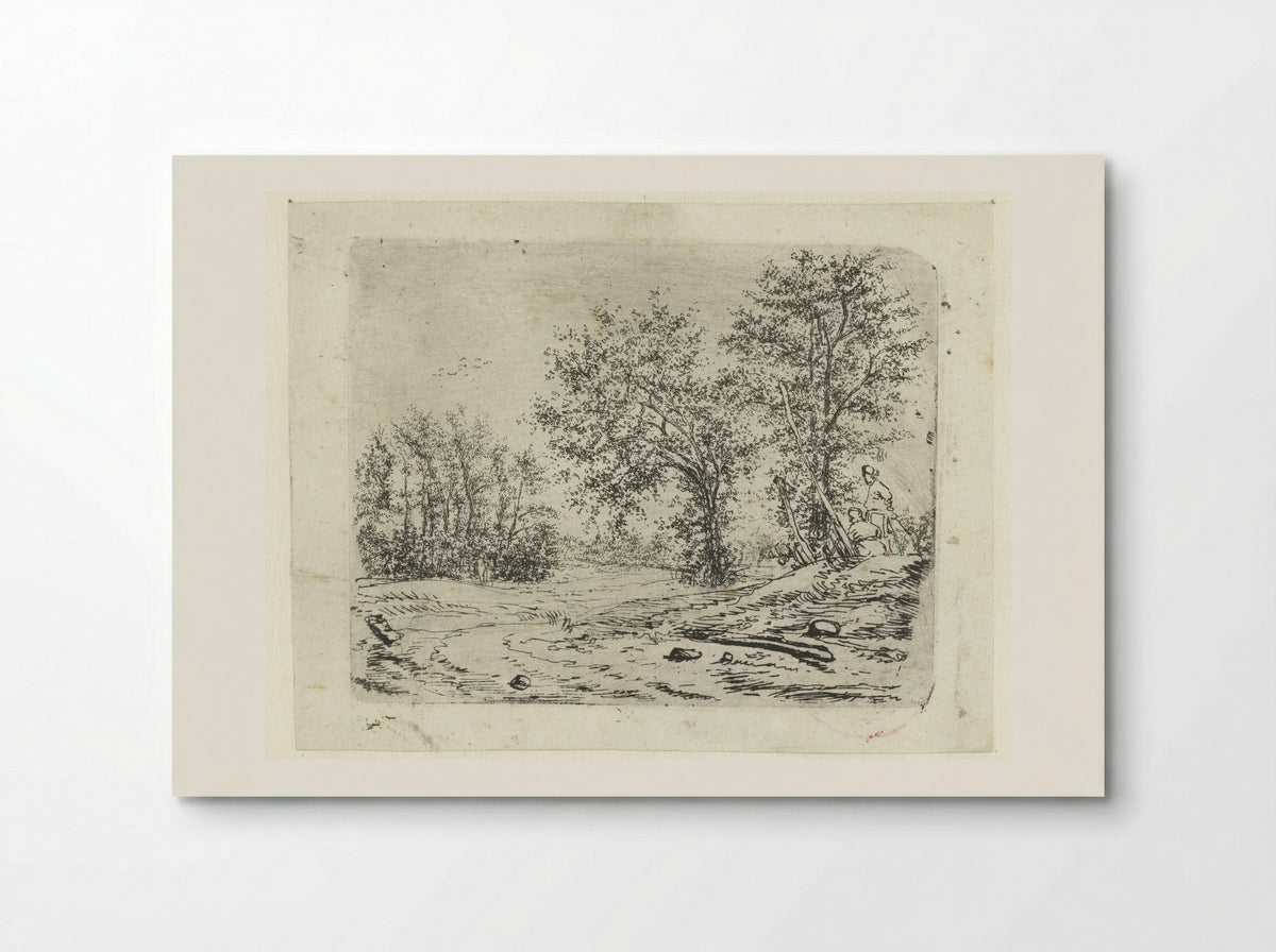 Landschap met twee mannen die een naakte vrouw bespieden - Claes van Beresteyn - Poster