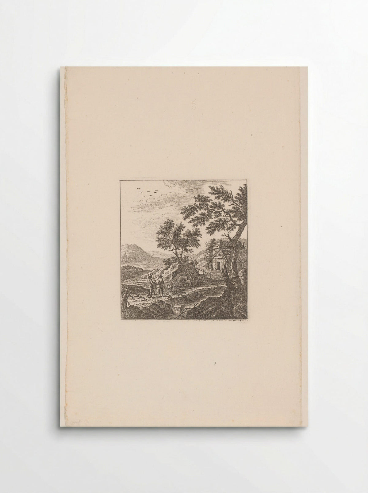 Landschap met twee mannen en een hond bij een boerderij - Johann Caspar Ulinger - Poster