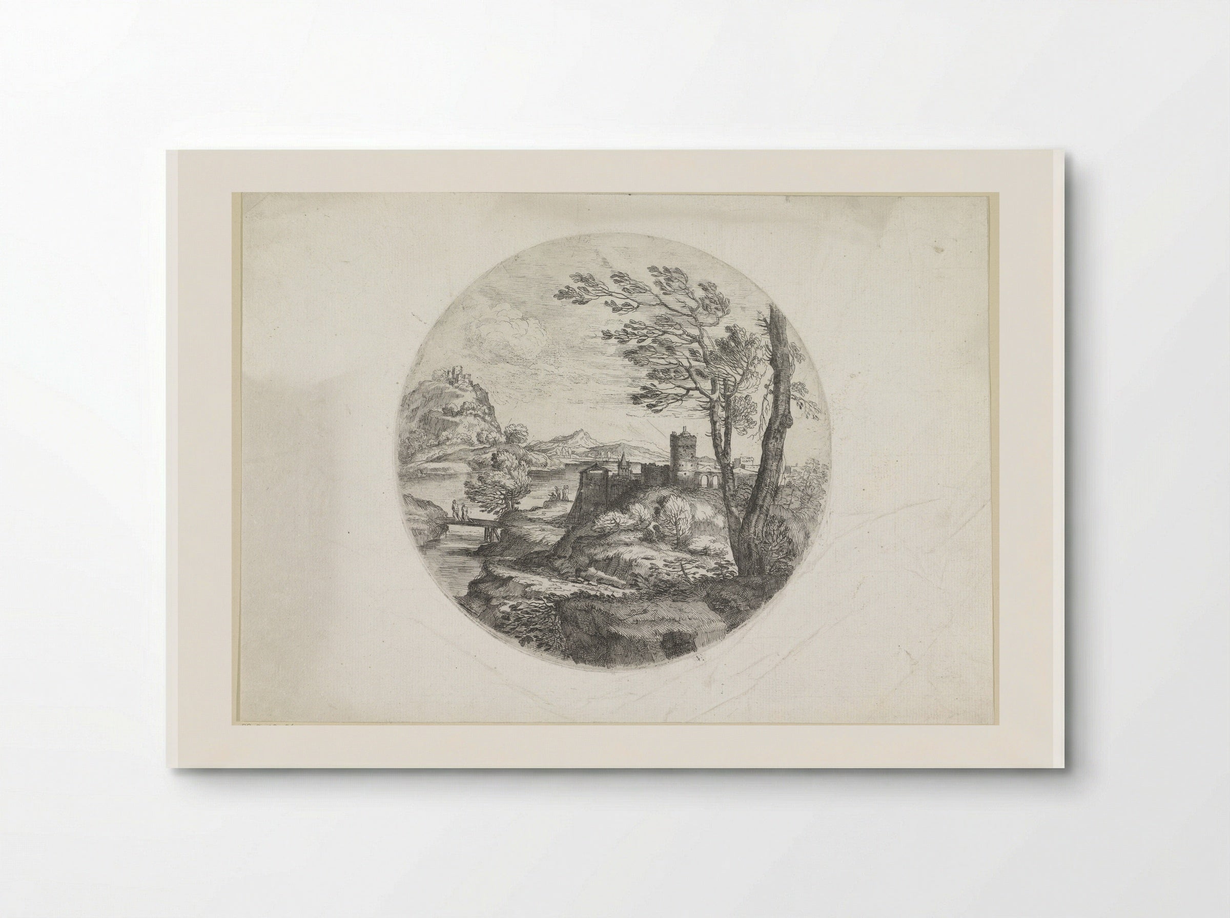 Landschap met twee vrouwen op een brug - Giovanni Francesco Grimaldi - Poster