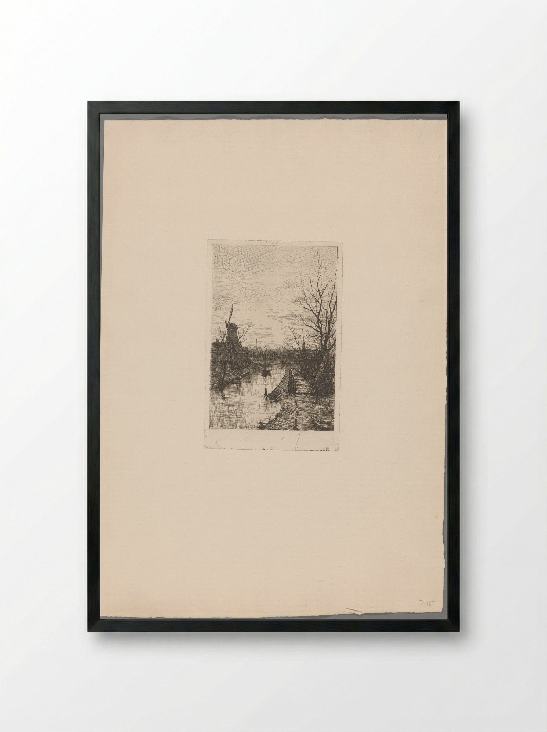 Landschap met vaart, molen en loopbrug - Philip Zilcken - Framed Print Black