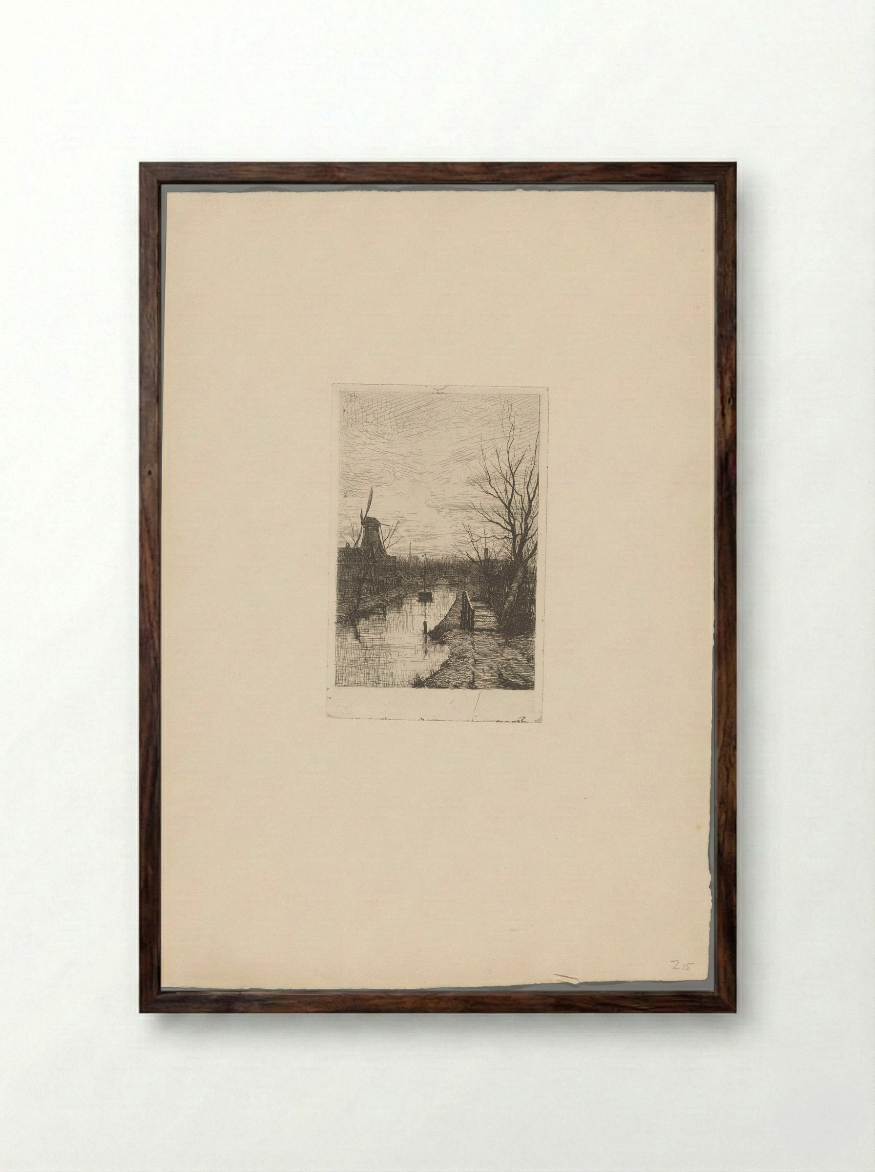 Landschap met vaart, molen en loopbrug - Philip Zilcken - Framed Print Dark Wood