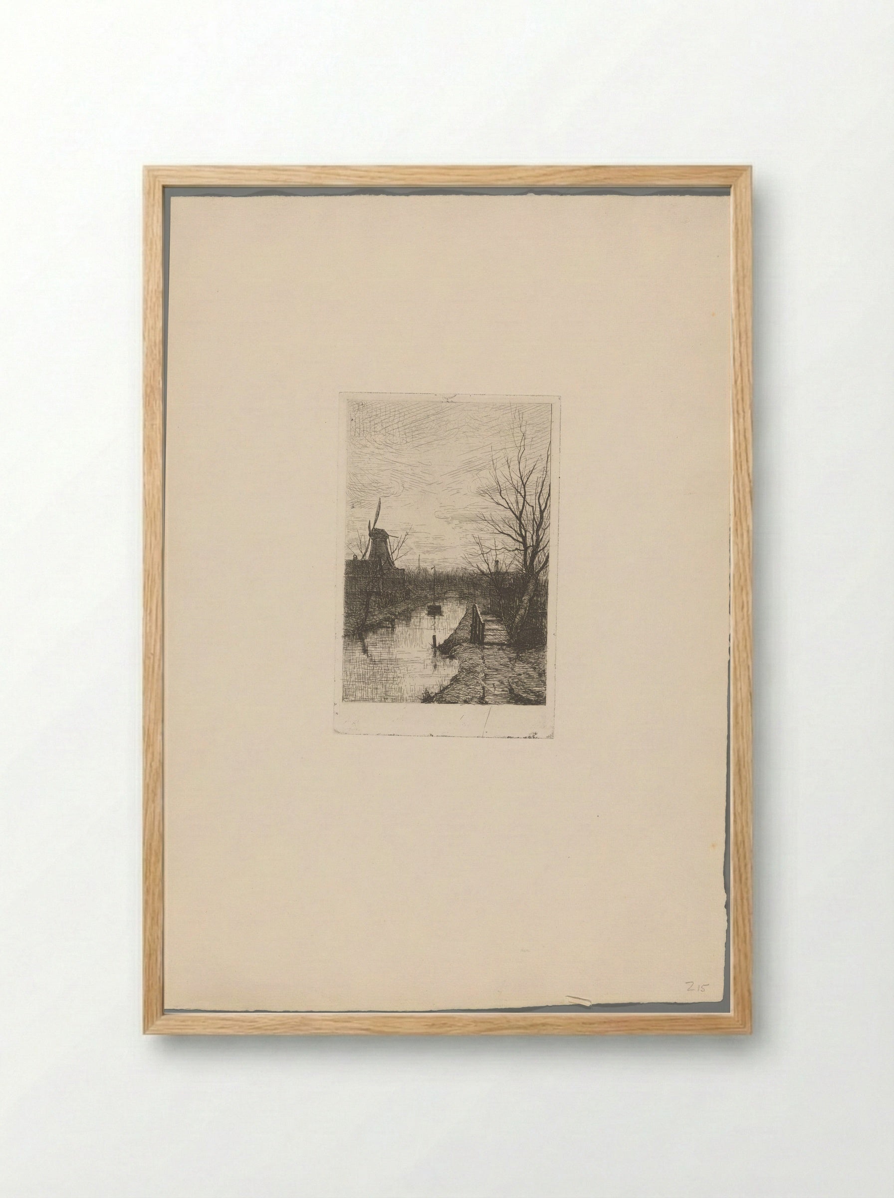Landschap met vaart, molen en loopbrug - Philip Zilcken - Framed Print Wood