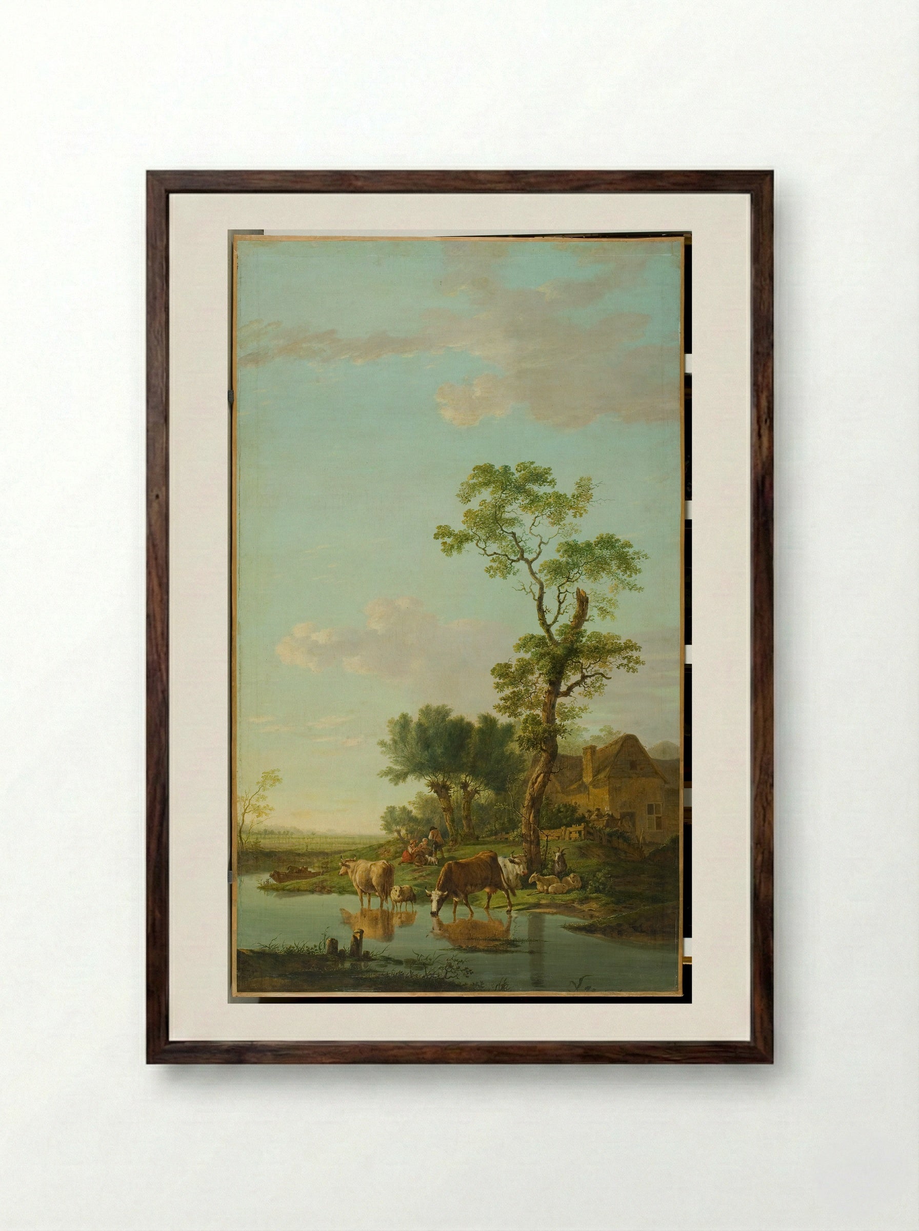 Landschap met vee bij een ruïne - Jacob van Strij - Framed Print Dark Wood