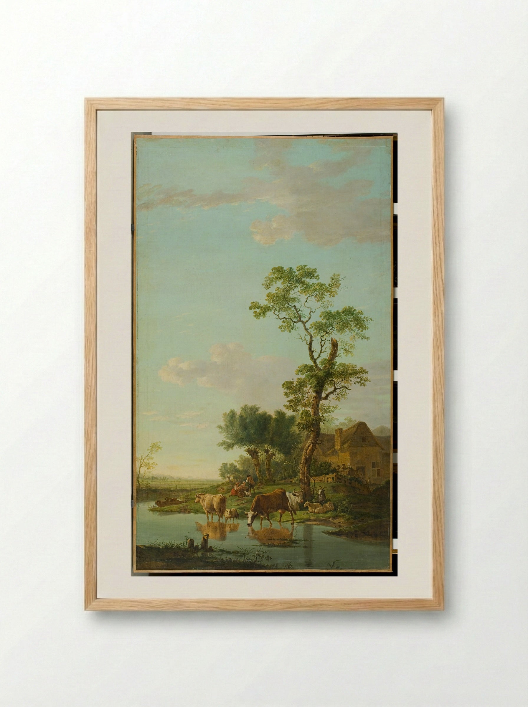 Landschap met vee bij een ruïne - Jacob van Strij - Framed Print Wood