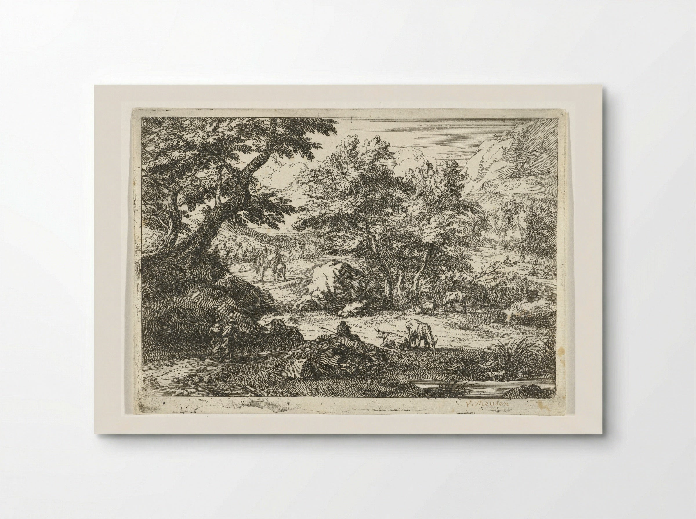Landschap met vee en figuren - Jan van Huchtenburg - Poster