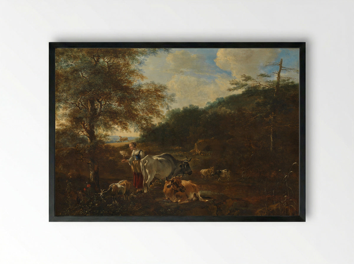 Landschap met vee - Adam Pijnacker - Framed Print Black