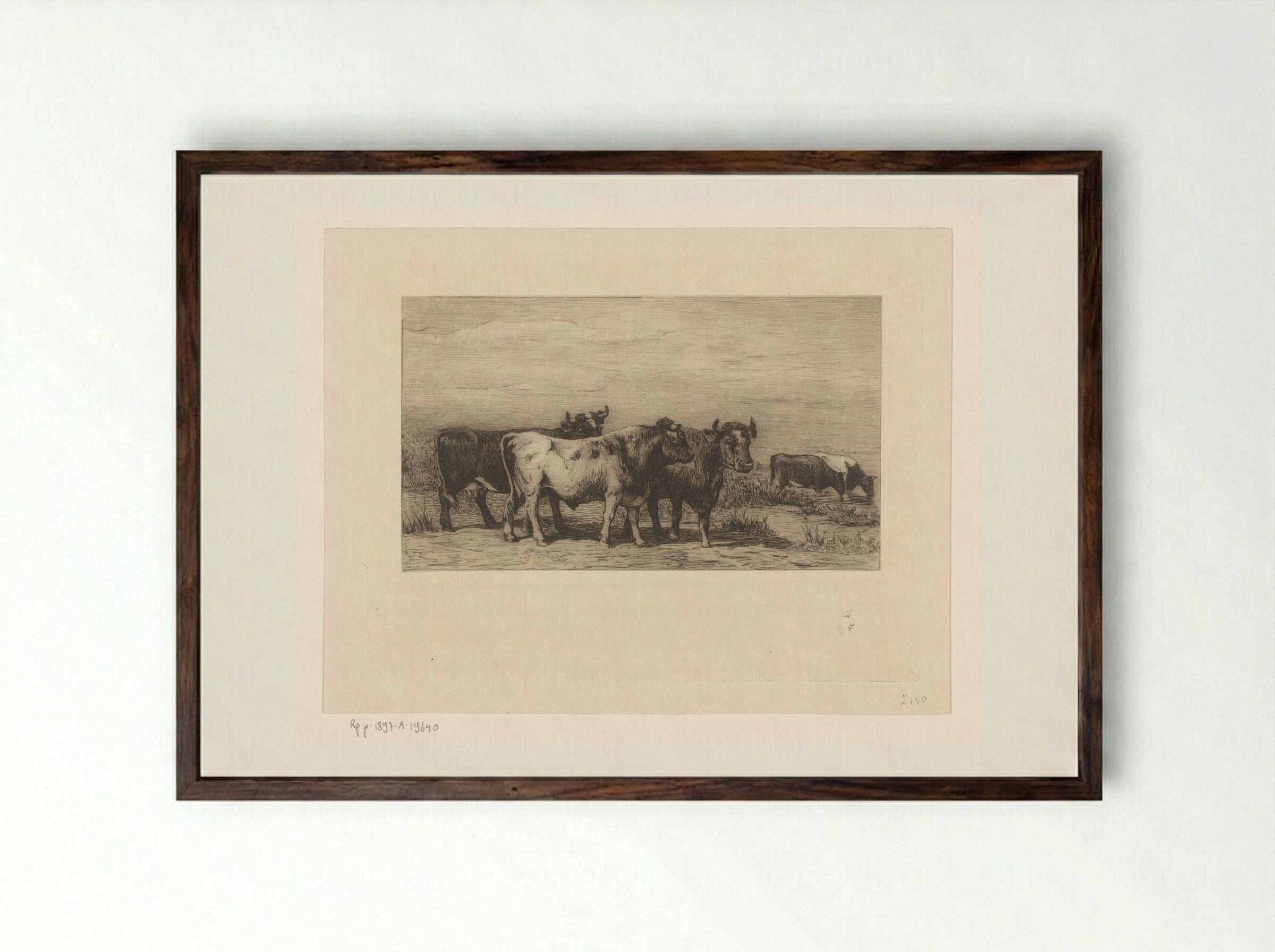 Landschap met vee - Philip Zilcken - Framed Print Dark Wood
