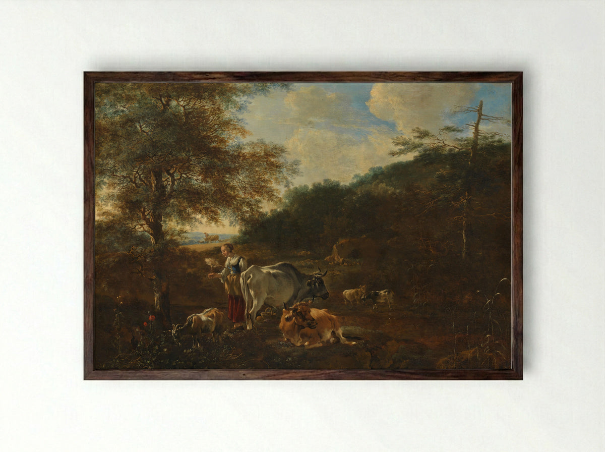 Landschap met vee - Adam Pijnacker - Framed Print Dark Wood
