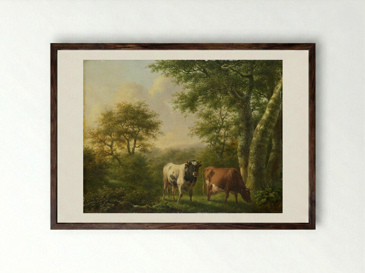 Landschap met vee - Adolf Karel Maximiliaan Engel - Framed Print Dark Wood