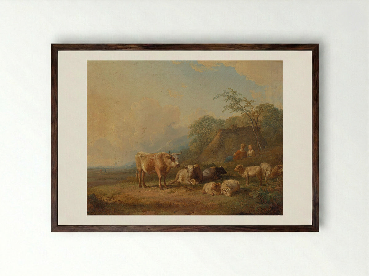 Landschap met vee - James de Rijk - Framed Print Dark Wood