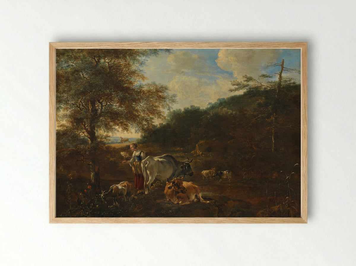 Landschap met vee - Adam Pijnacker - Framed Print Wood
