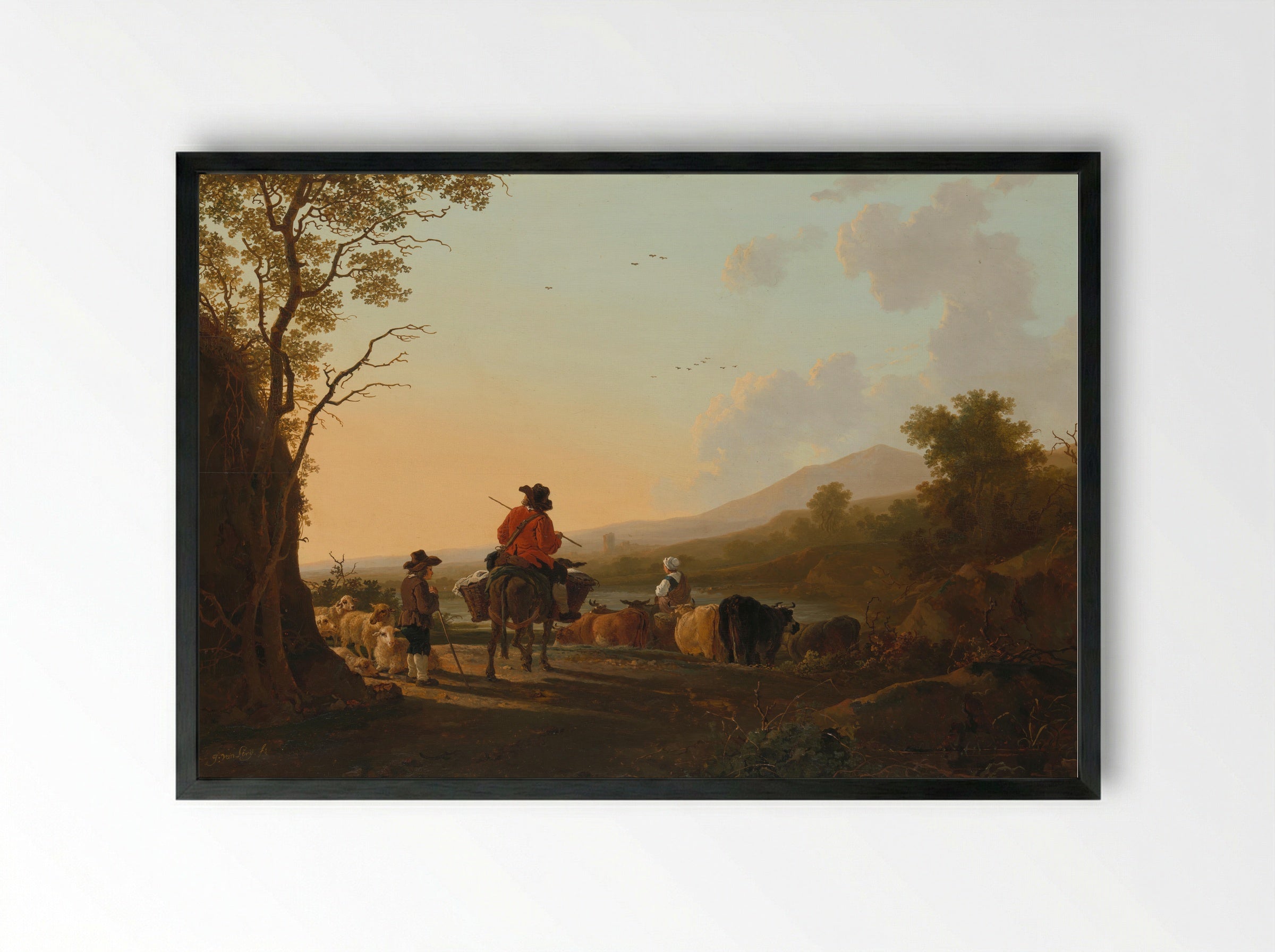 Landschap met veedrijver en schaapherder - Jacob van Strij - Framed Print Black