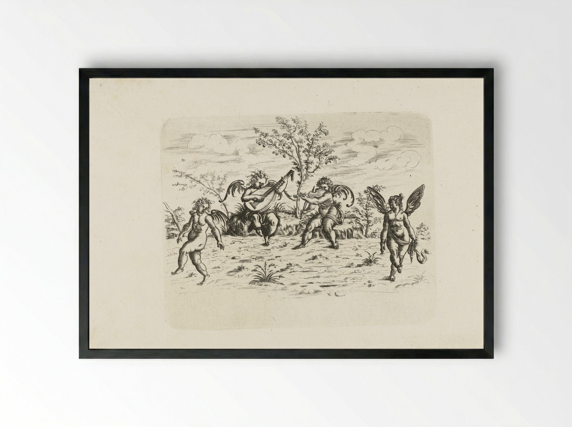 Landschap met vier putti - Christoph Jamnitzer - Framed Print Black