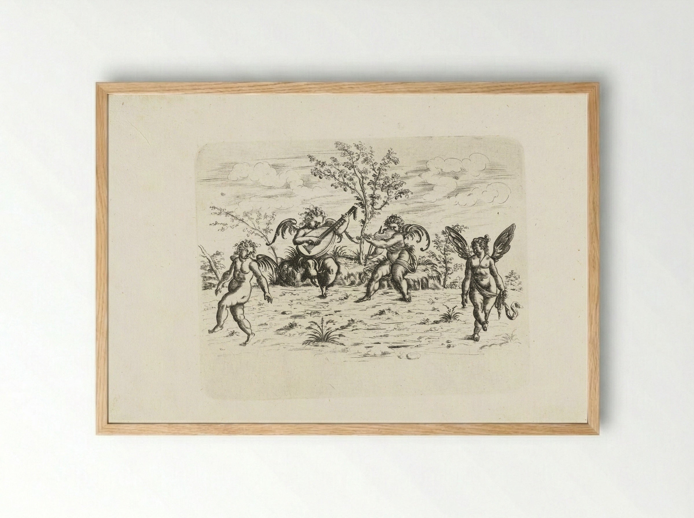 Landschap met vier putti - Christoph Jamnitzer - Framed Print Wood