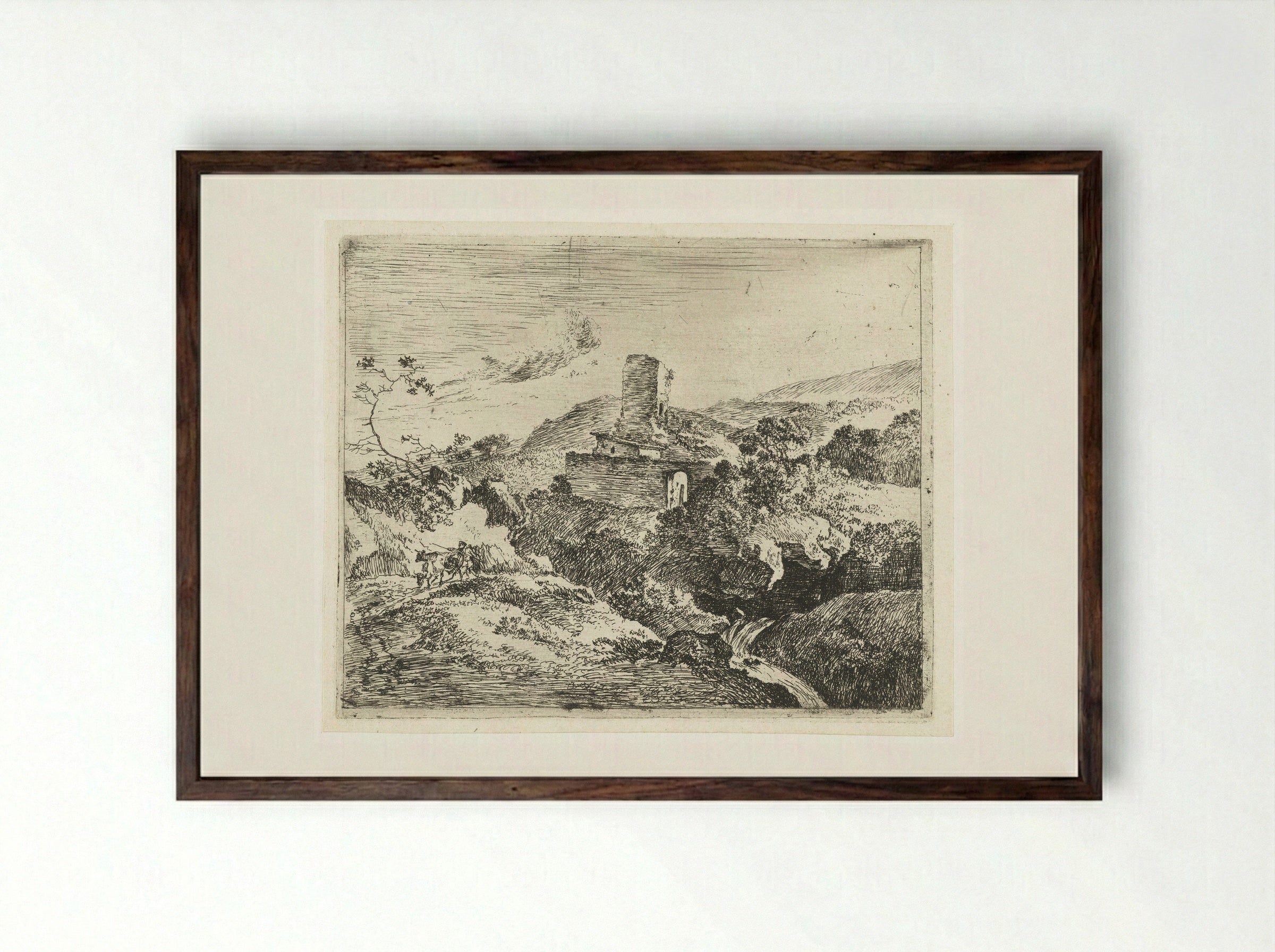 Landschap met vierkante toren - Adam Pijnacker - Framed Print Dark Wood