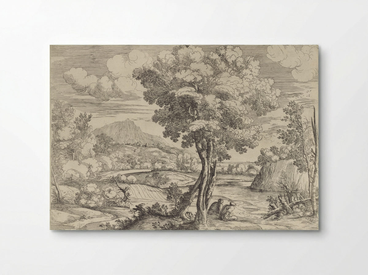 Landschap met vogel op boomstronk - Giovanni Francesco Grimaldi - Poster