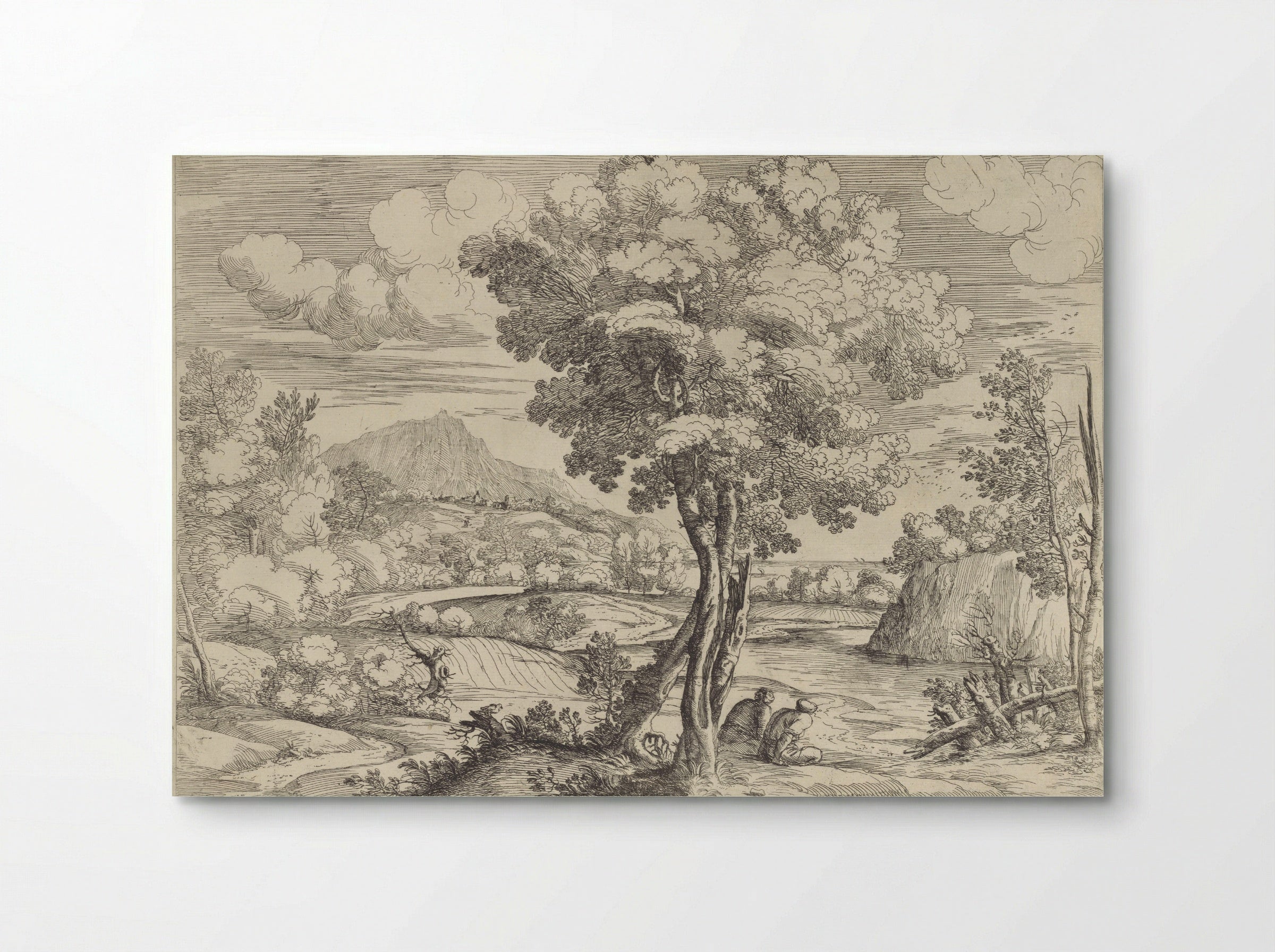 Landschap met vogel op boomstronk - Giovanni Francesco Grimaldi - Poster