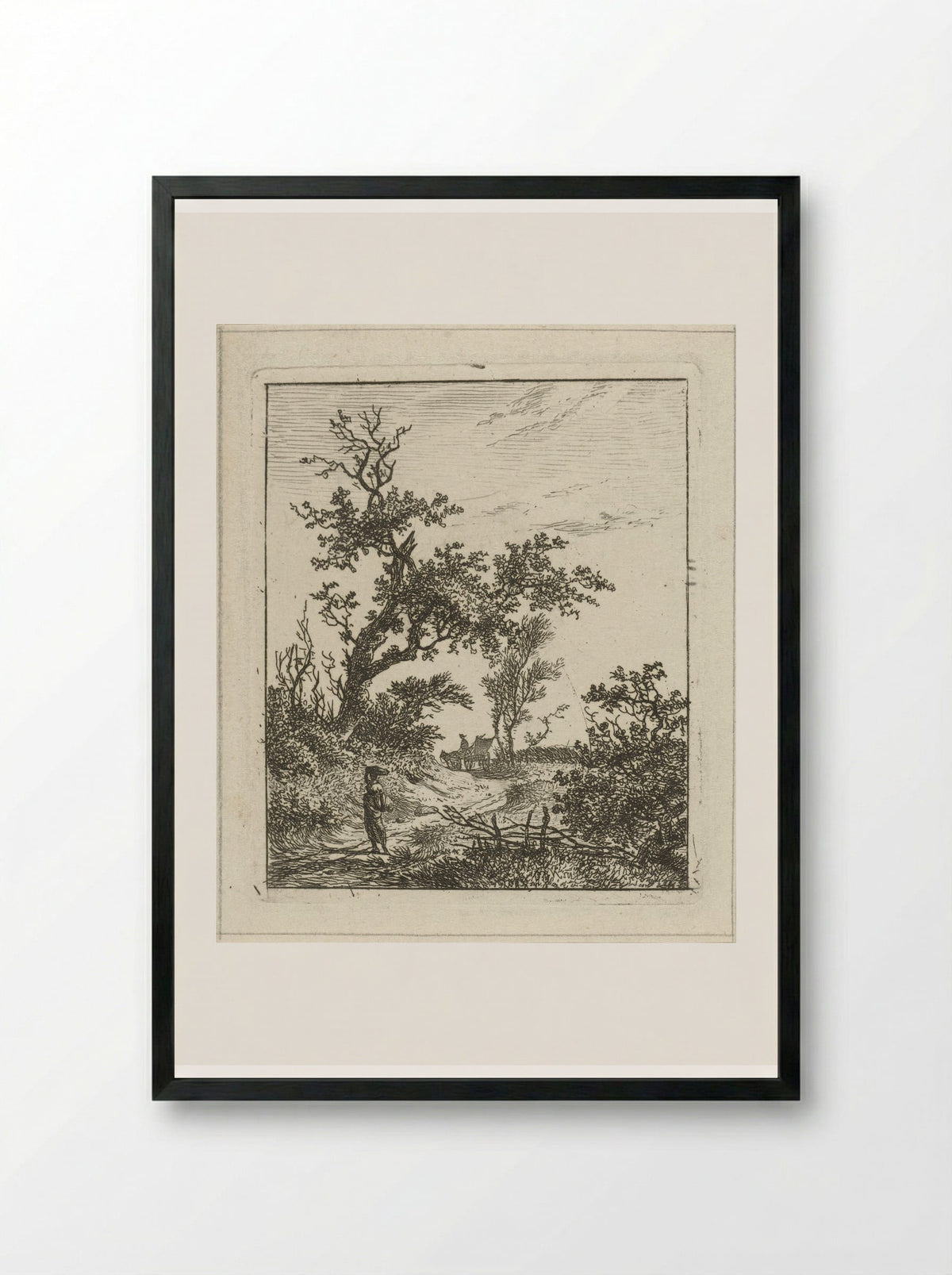 Landschap met vrouw en kar - Hermanus Fock - Framed Print Black