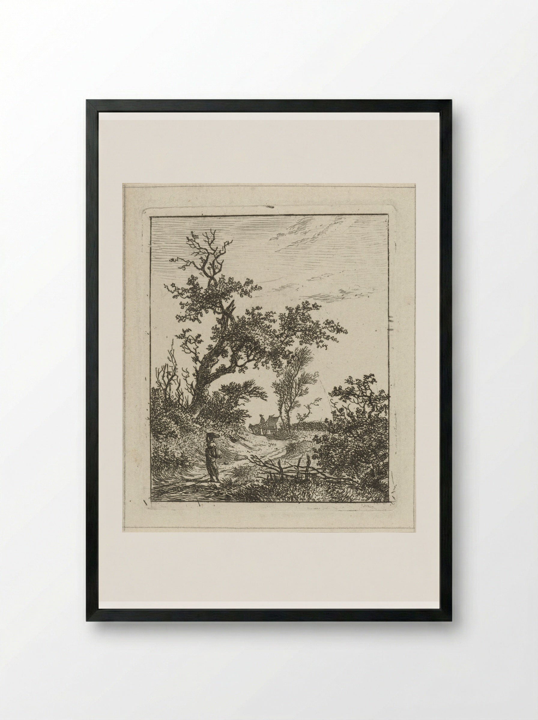 Landschap met vrouw en kar - Hermanus Fock - Framed Print Black