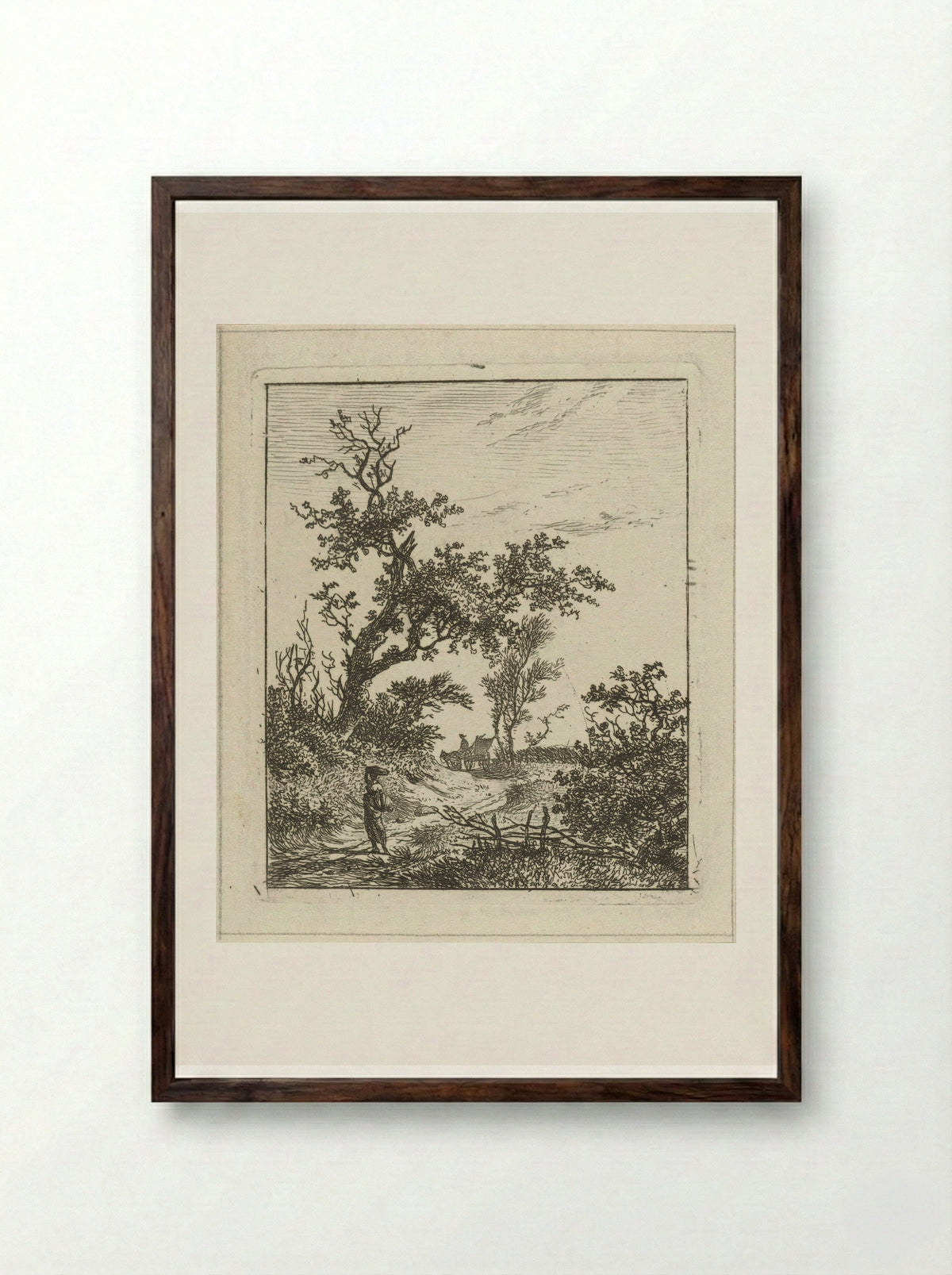 Landschap met vrouw en kar - Hermanus Fock - Framed Print Dark Wood
