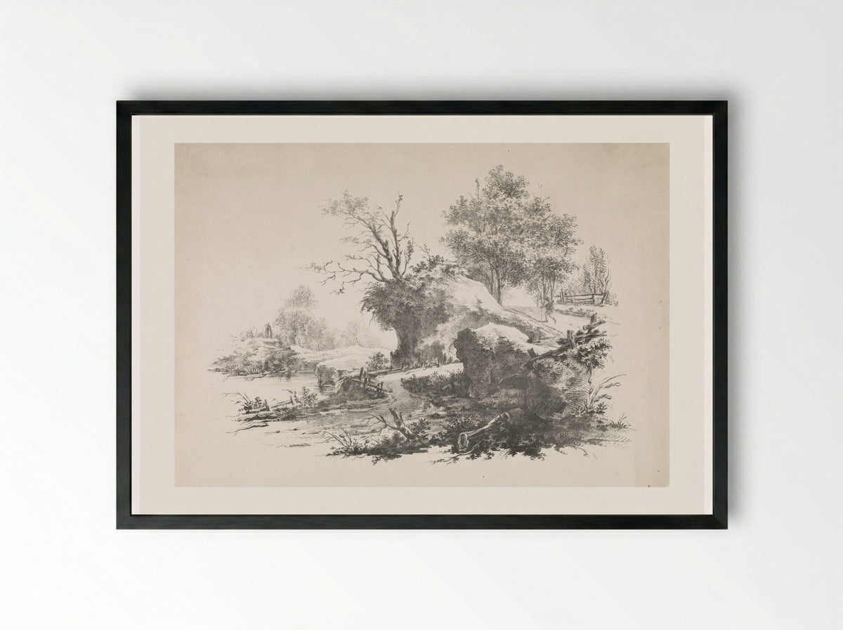 Landschap met wandelaar - Joannes Bemme - Framed Print Black