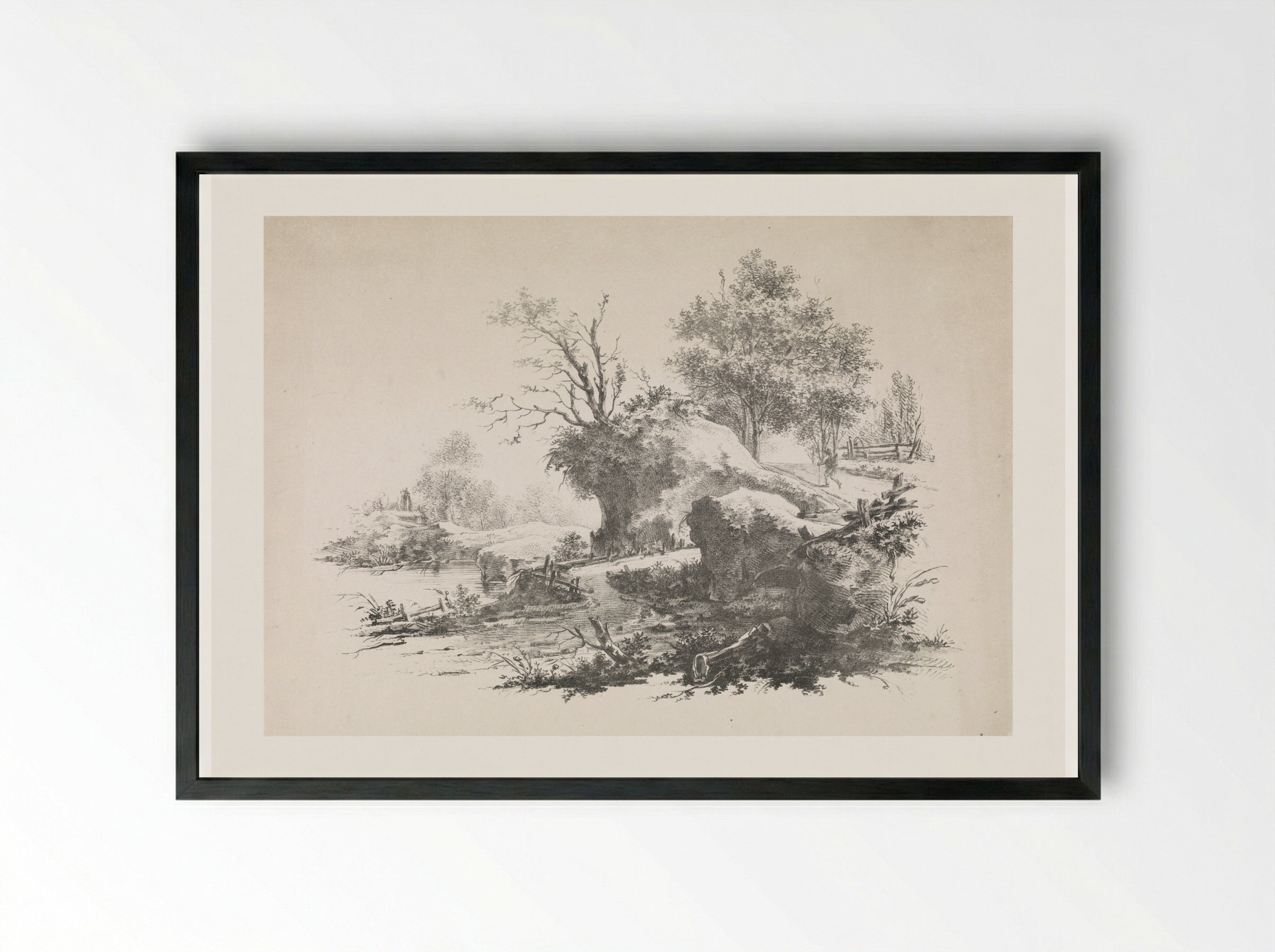 Landschap met wandelaar - Joannes Bemme - Framed Print Black