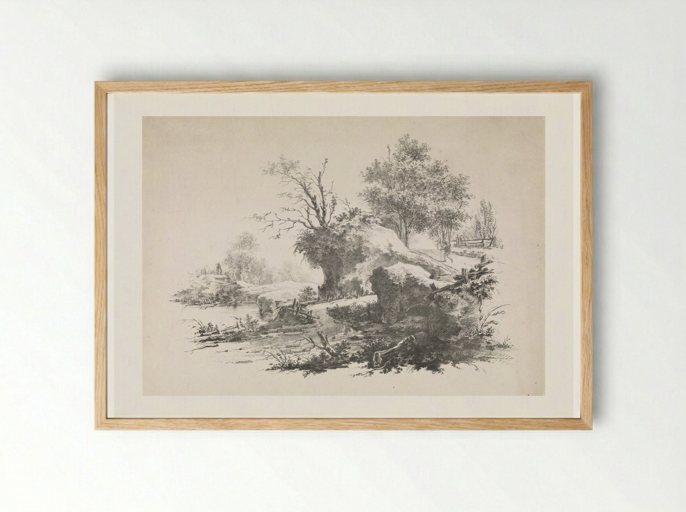 Landschap met wandelaar - Joannes Bemme - Framed Print Wood