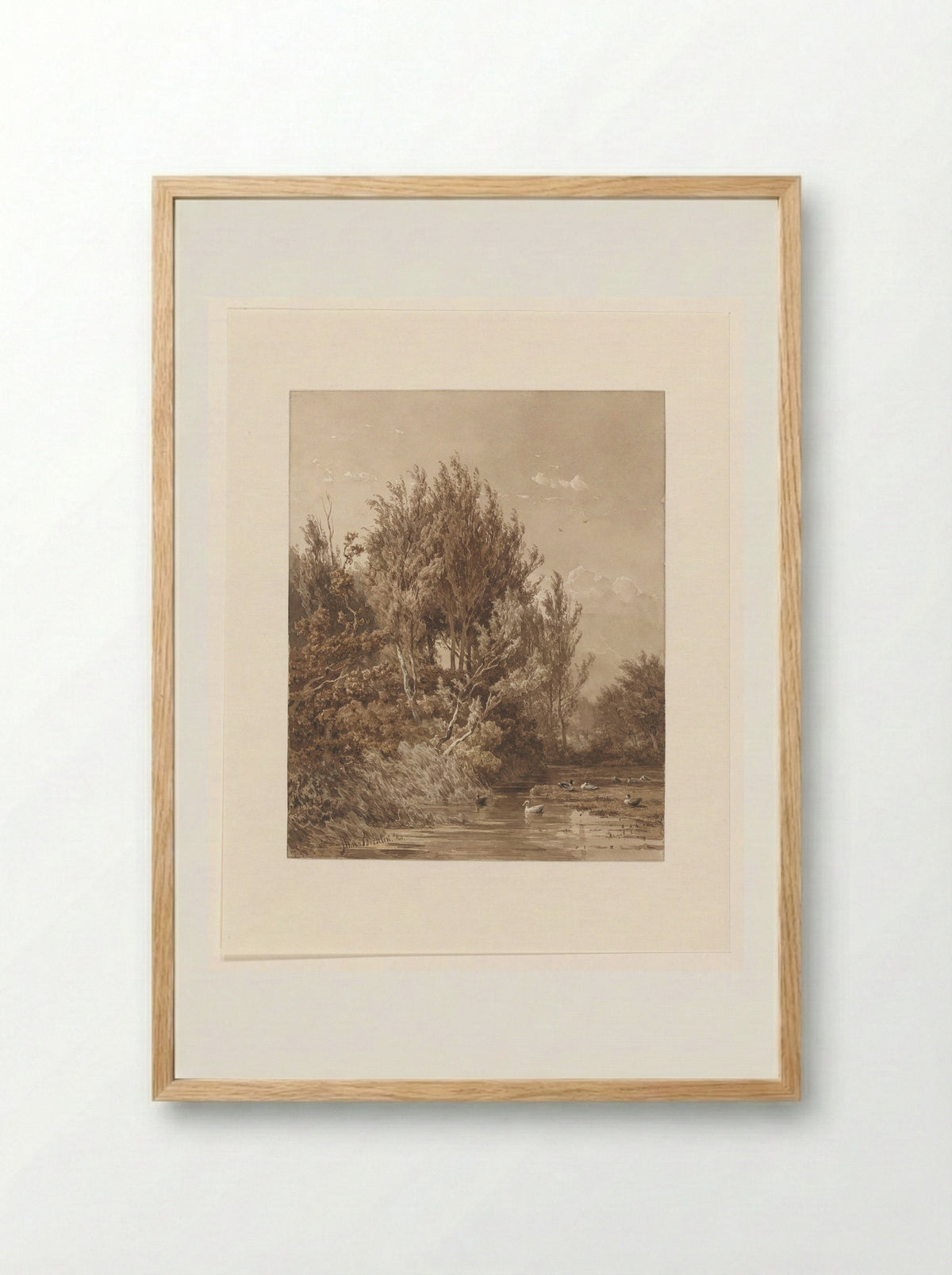 Landschap met water met eenden - Jan Willem van Borselen - Framed Print Wood