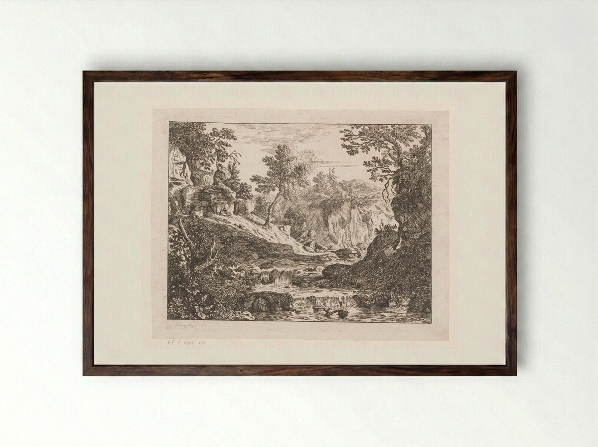 Landschap met watervallen - Felix Meyer - Framed Print Dark Wood