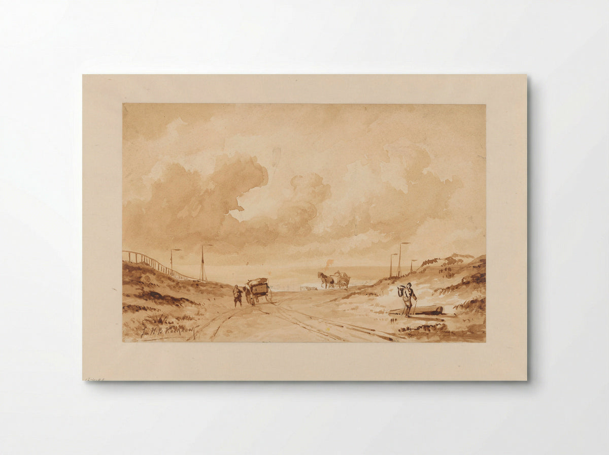 Landschap met weg tussen duinen naar zee - Johannes Hermanus Barend Koekkoek - Poster