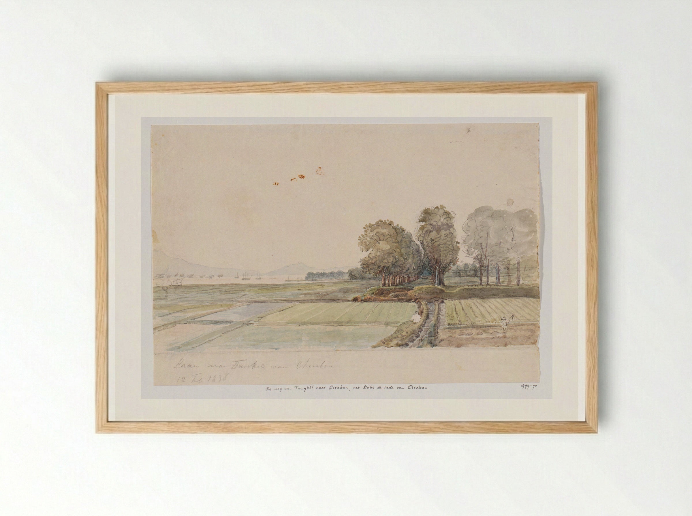 Landschap met weg van Tangkil naar Cirebon - Adrianus Johannes Bik - Framed Print Wood