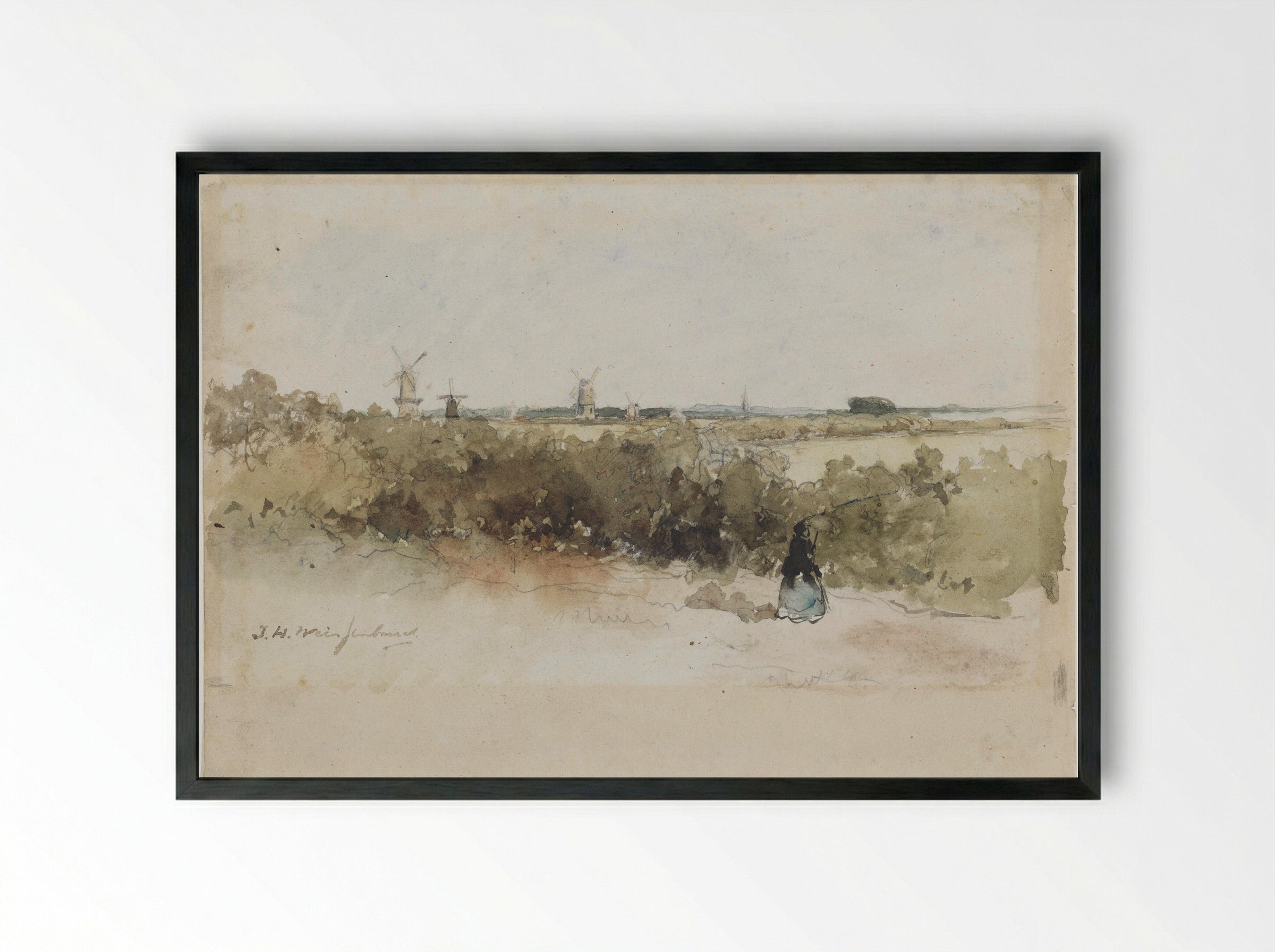 Landschap met windmolens - Johan Hendrik Weissenbruch - Framed Print Black