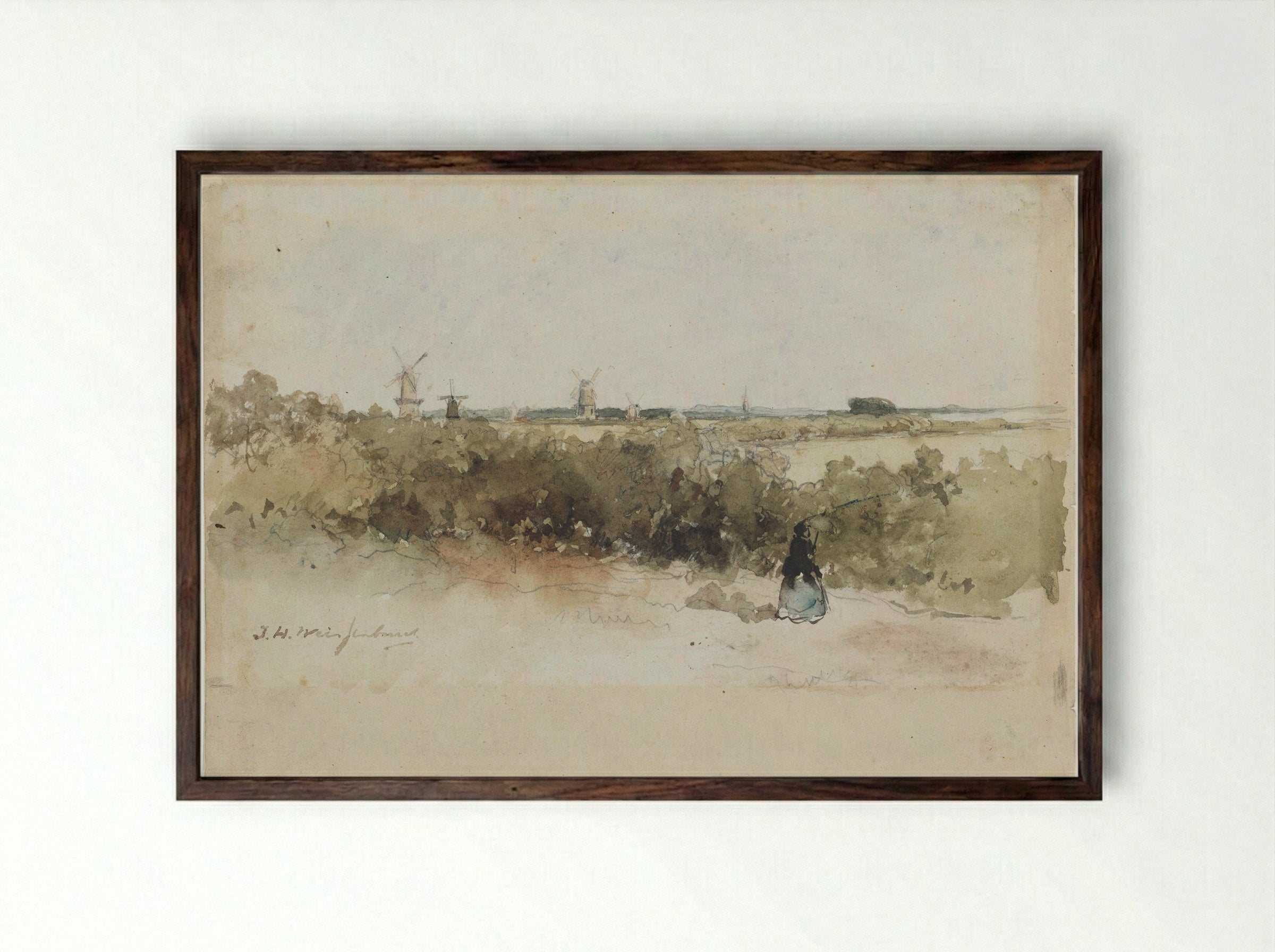 Landschap met windmolens - Johan Hendrik Weissenbruch - Framed Print Dark Wood
