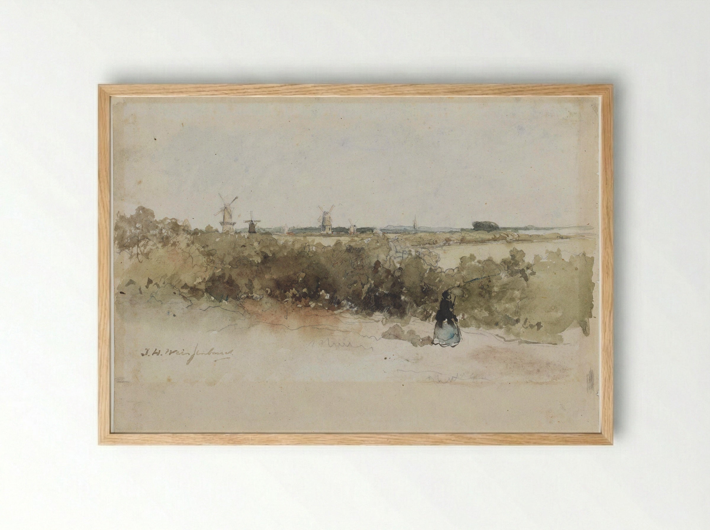 Landschap met windmolens - Johan Hendrik Weissenbruch - Framed Print Wood
