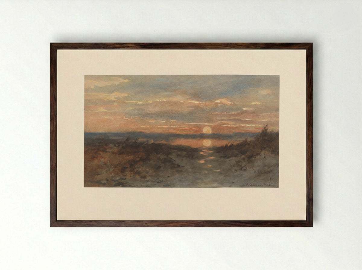 Landschap met zonsondergang - Maria Bilders-van Bosse - Framed Print Dark Wood
