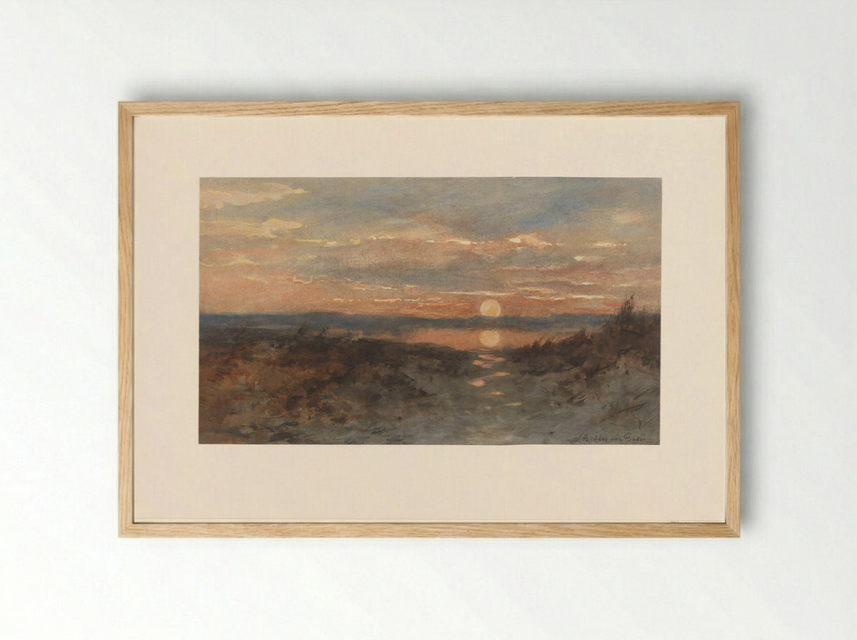 Landschap met zonsondergang - Maria Bilders-van Bosse - Framed Print Wood