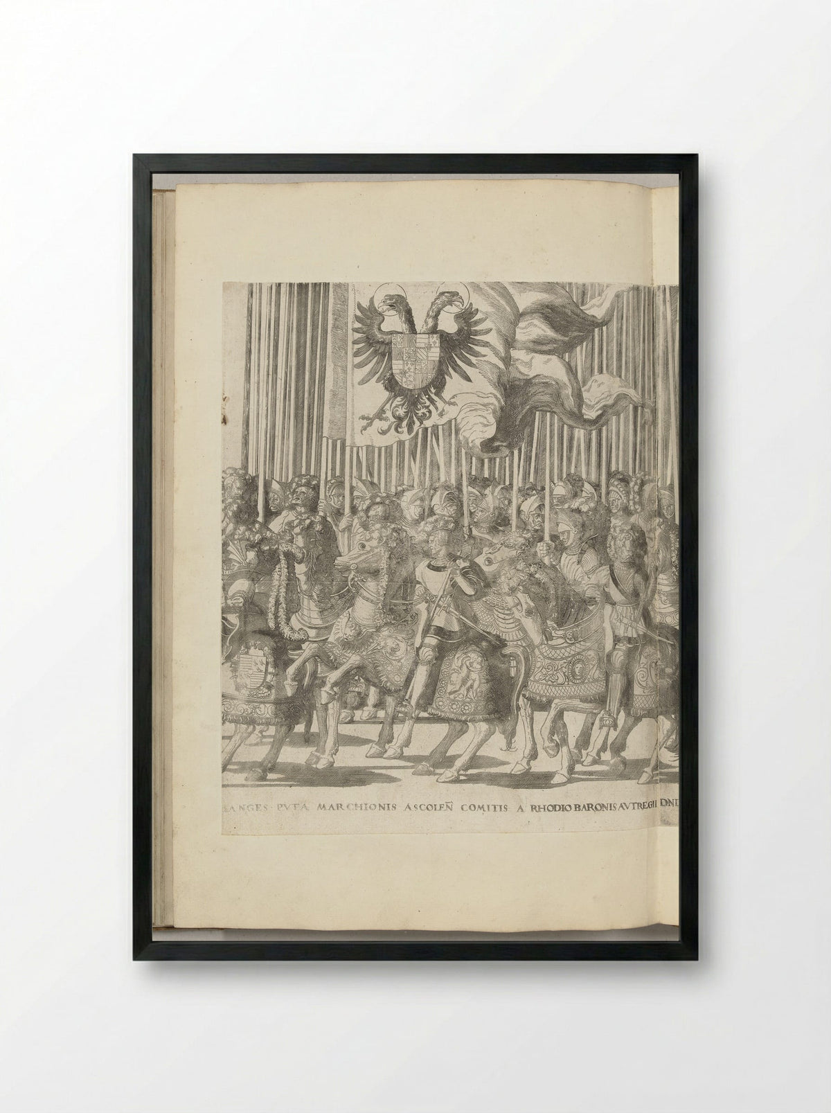 Landsknechten met het Habsburgse vaandel en Italiaanse edelen, plaat [KK] - Nicolaas Hogenberg - Framed Print Black
