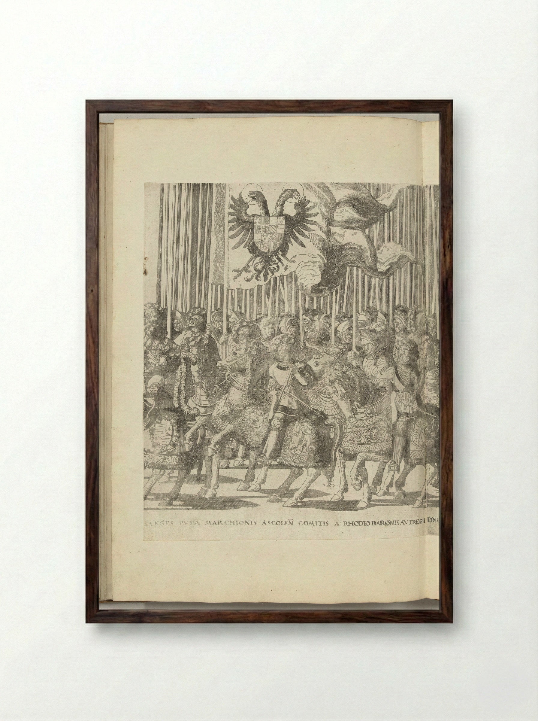 Landsknechten met het Habsburgse vaandel en Italiaanse edelen, plaat [KK] - Nicolaas Hogenberg - Framed Print Dark Wood