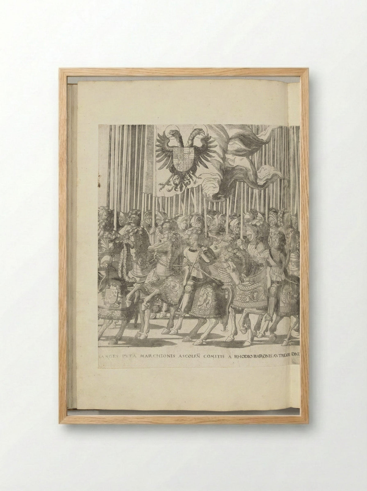 Landsknechten met het Habsburgse vaandel en Italiaanse edelen, plaat [KK] - Nicolaas Hogenberg - Framed Print Wood