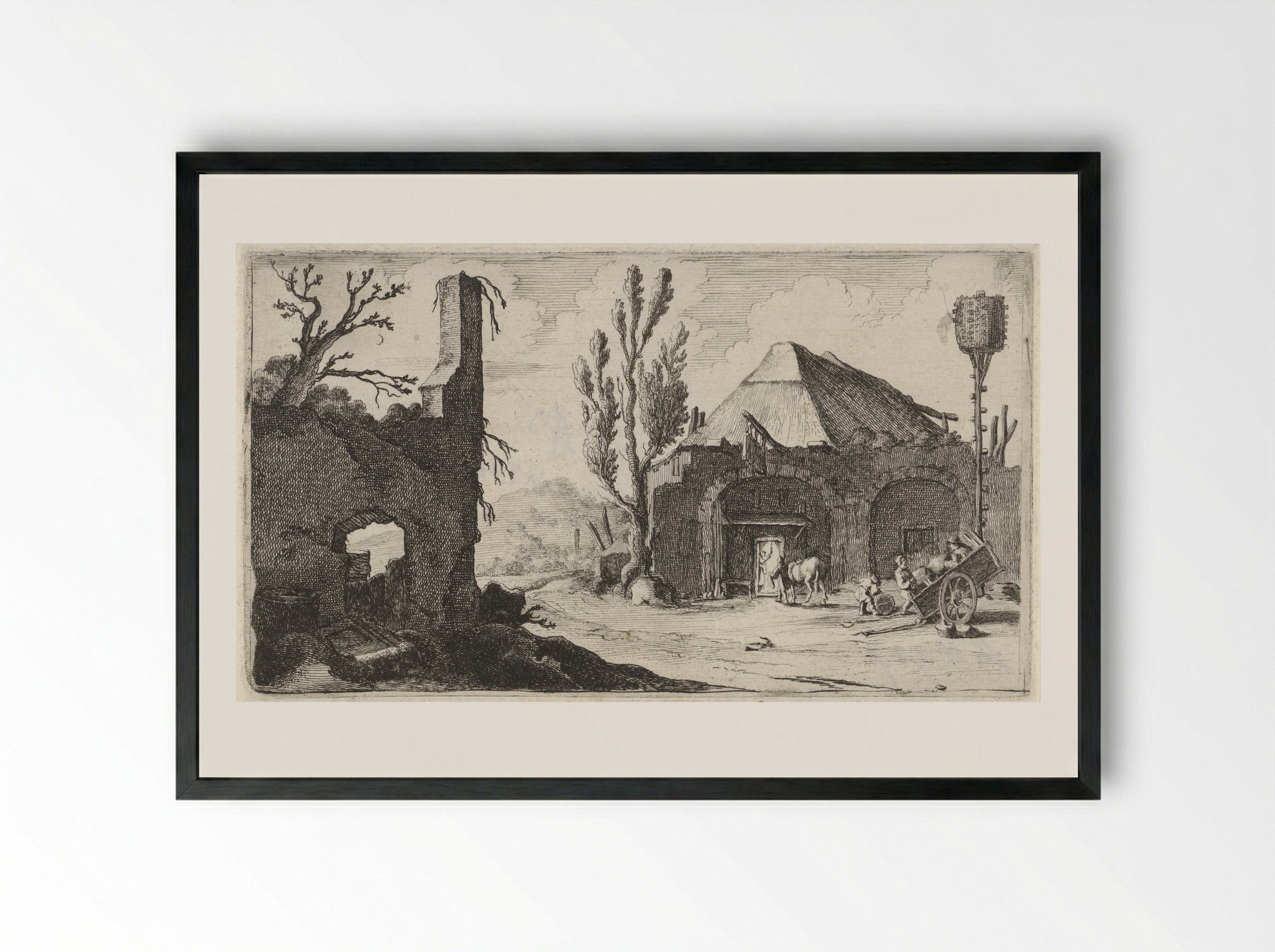 Landweg bij een ruïne en een herberg - Gillis van Scheyndel (I) - Framed Print Black