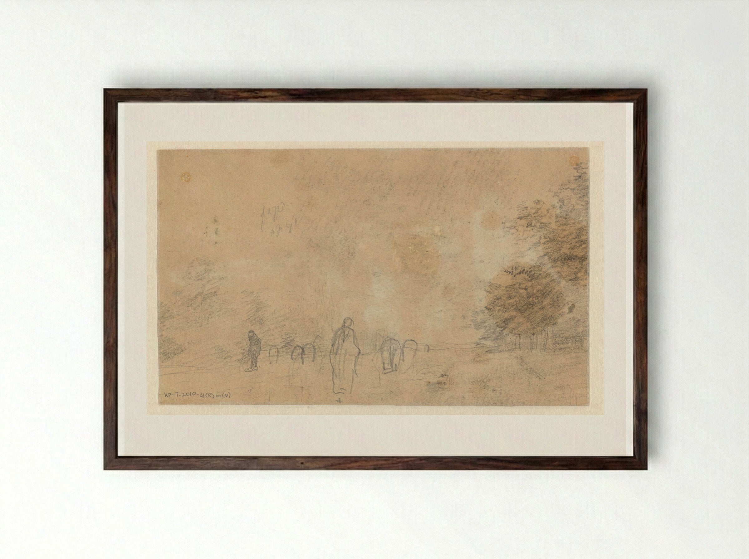 Landweg met bomen, figuren en vee - Anton Mauve - Framed Print Dark Wood