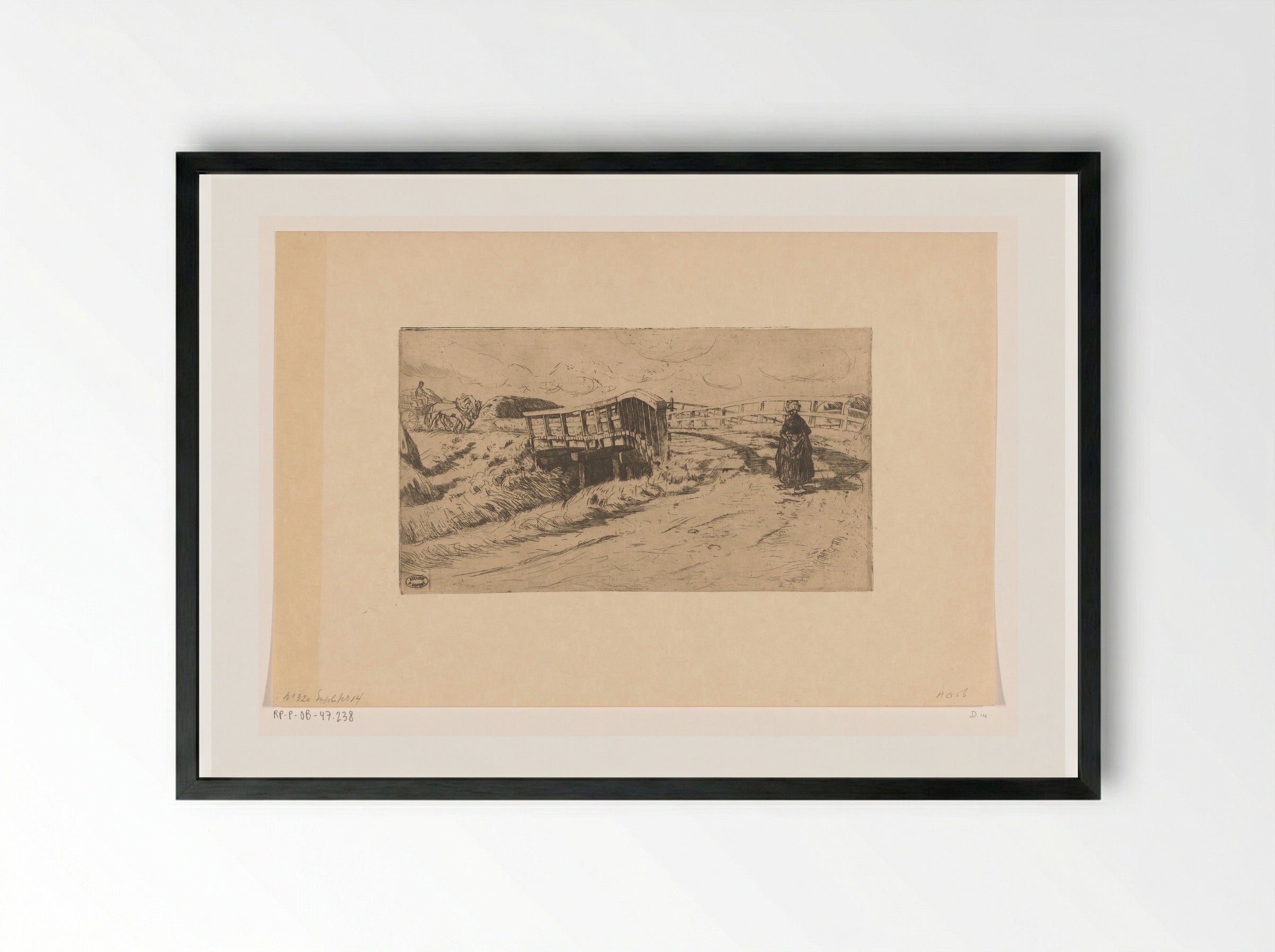 Landweg met brug - Pieter Dupont - Framed Print Black